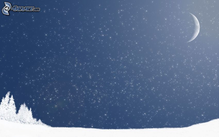 śnieżny krajobraz, księżyc