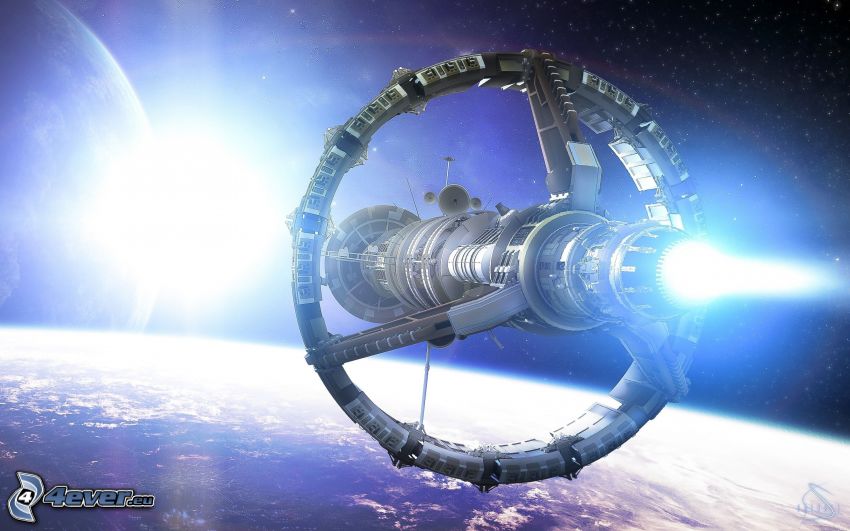 statek kosmiczny, sci-fi, niebieska gwiazda