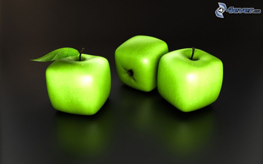 zielone jabłka, kostki