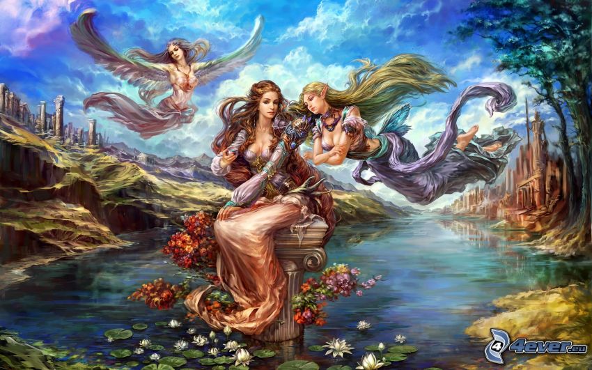 elf, anioły, kobiety rysunkowe