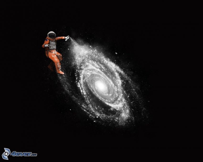 galaktyka spiralna, astronauta, graficiarz