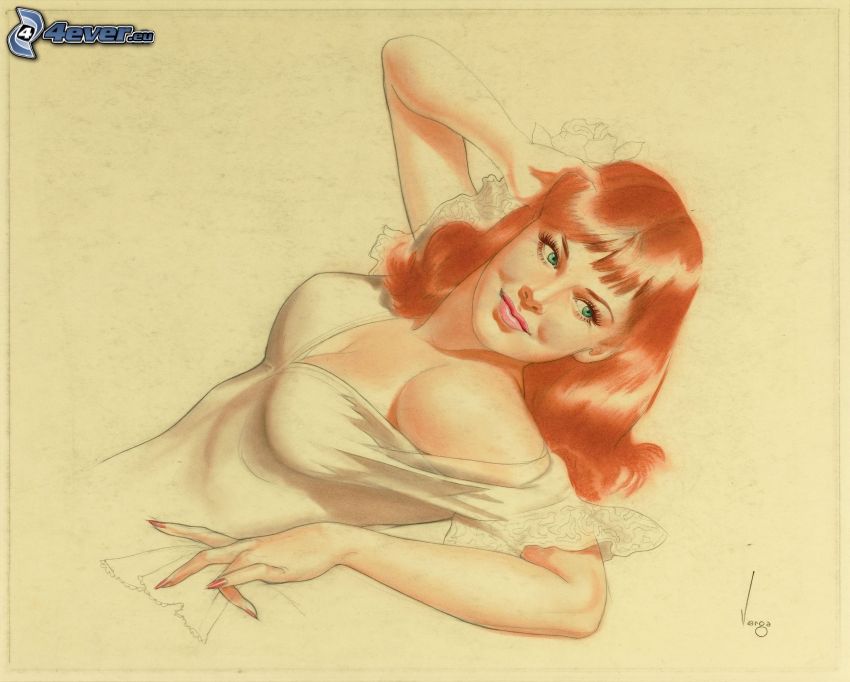 kobieta narysowana, rudowłosa