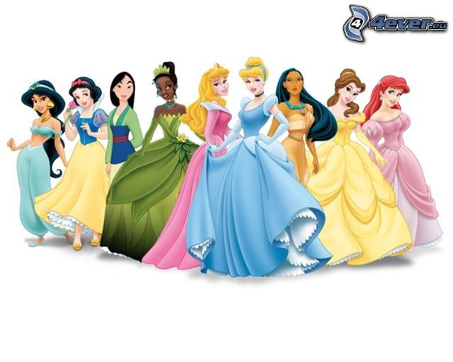 księżniczki Disneya, Królewna Śnieżka, Kopciuszek, Pocahontas, Śpiąca Królewna, Mulan, Jasmine