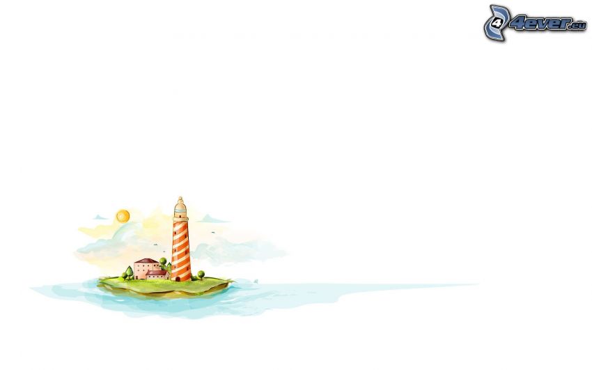 latarnia morska na wyspie, rysunkowa latarnia
