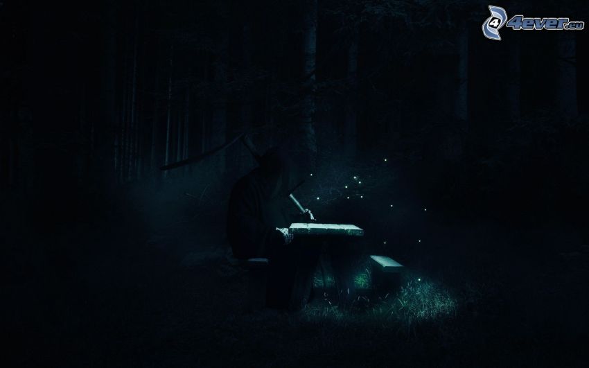 mężczyzna, ciemny las