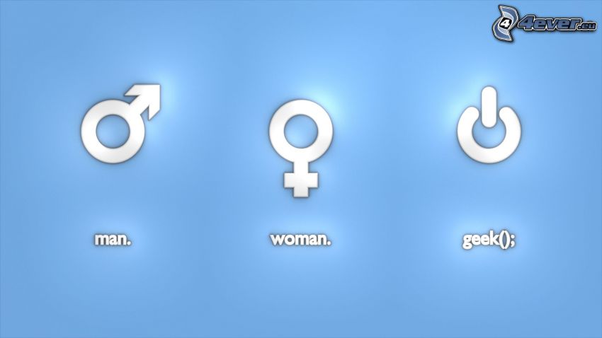 mężczyzna, kobieta, geek, znaki