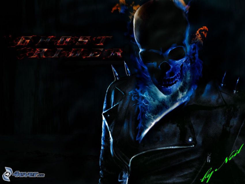Ghost Rider, czaszka, kurtka skórzana