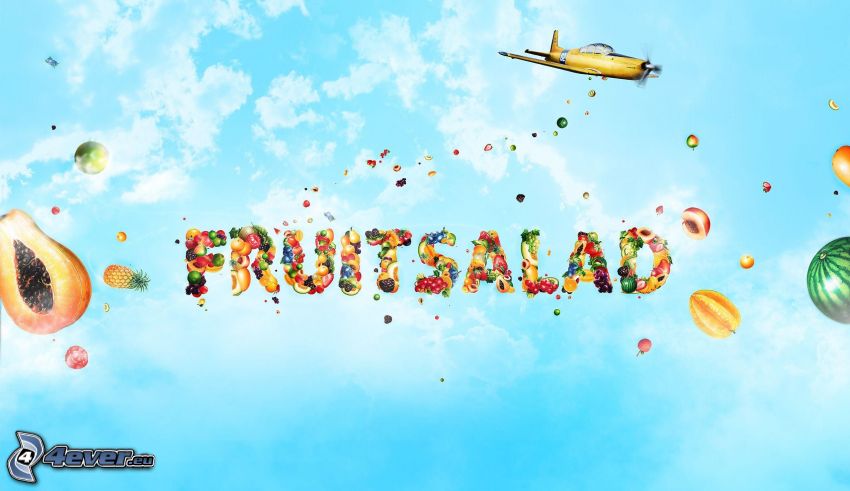 owoc, text, samolot, niebo