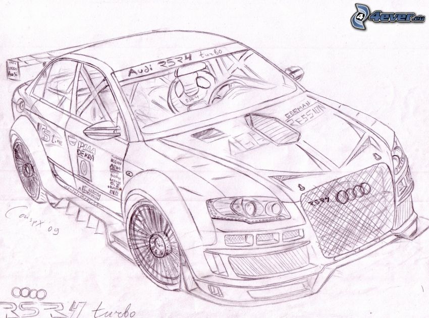 Audi RS4, sportowe auto, rysowany samochód
