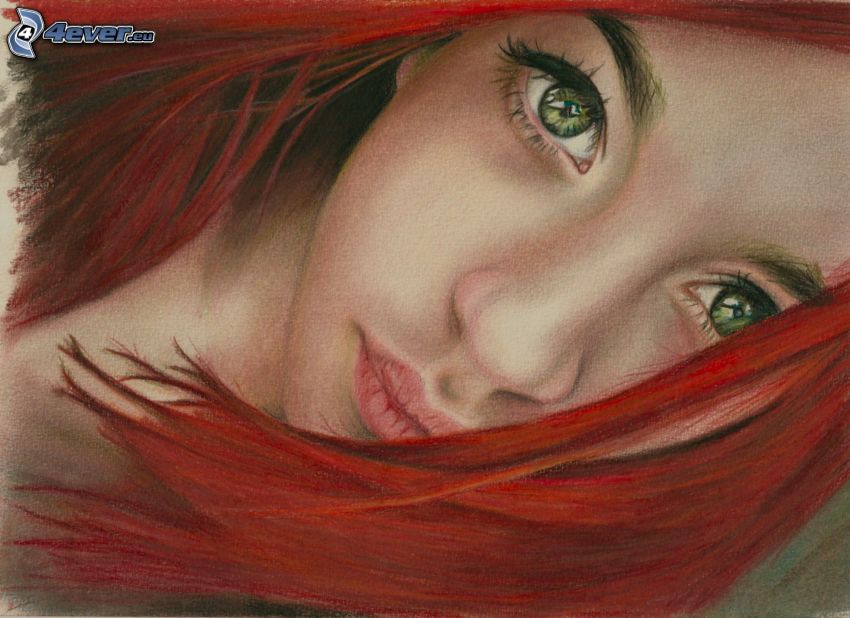 kobieta narysowana, rudowłosa