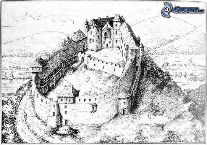 zamek, Považská Bystrica, rysunek