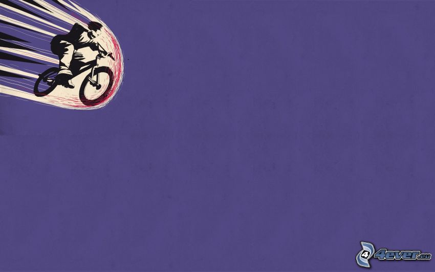 rowerzysta, skok, fioletowe tło