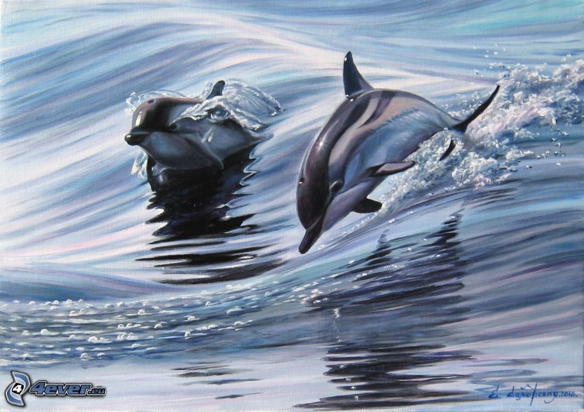 rysunkowe delfiny