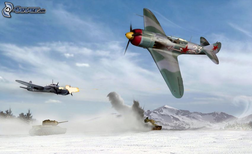 samoloty, śnieżny krajobraz