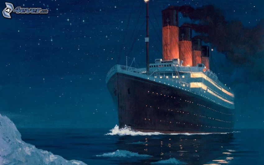 Titanic, gwiaździste niebo, noc, lodowiec