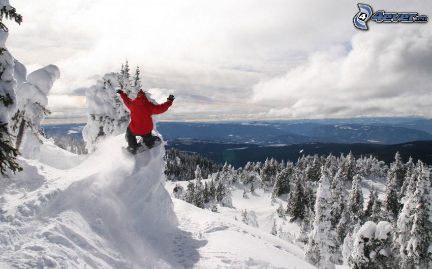 extremalne snowboardowanie, śnieżny krajobraz