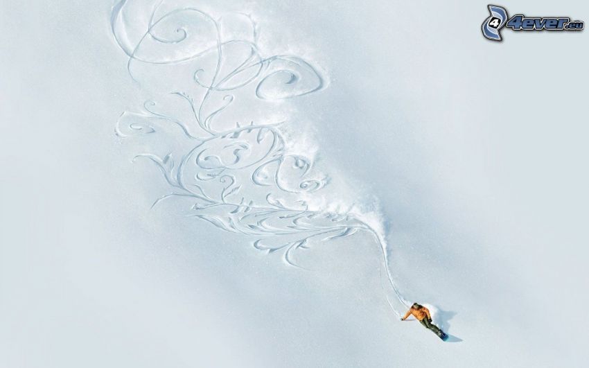 snowboardzista, wzgórze, śnieg, ornamenty
