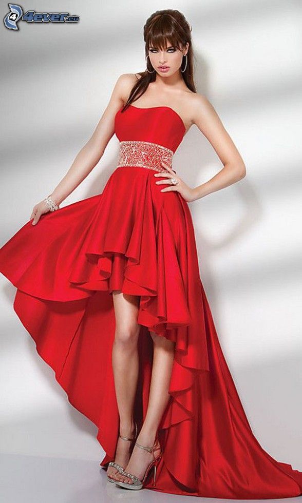 modelka, czerwona sukienka, długie nogi, szpilki