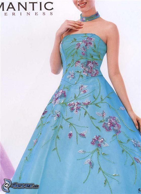 niebieska sukienka, kwiat