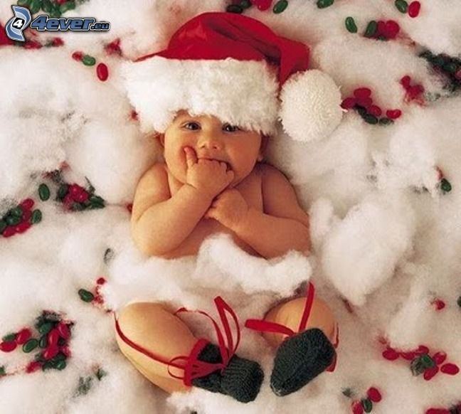 bożonarodzeniowe dziecko, czapka Świętego Mikołaja