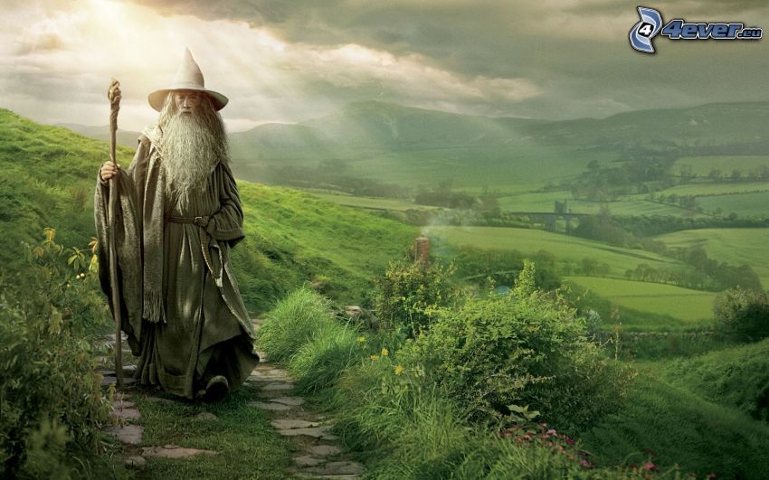 Hobbit, zielony krajobraz, promienie słoneczne