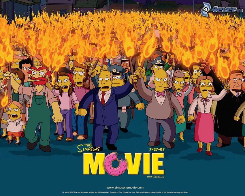 The Simpsons Movie, Simpsonowcy, film, pochodnie, ogień