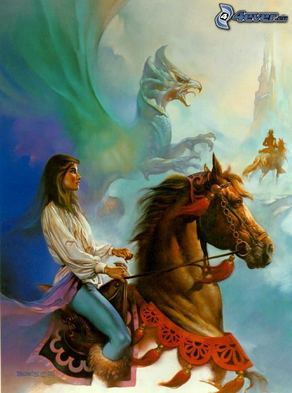 kobieta na koniu, obraz