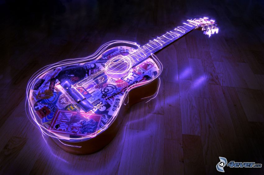 gitara, poświata, lightpainting