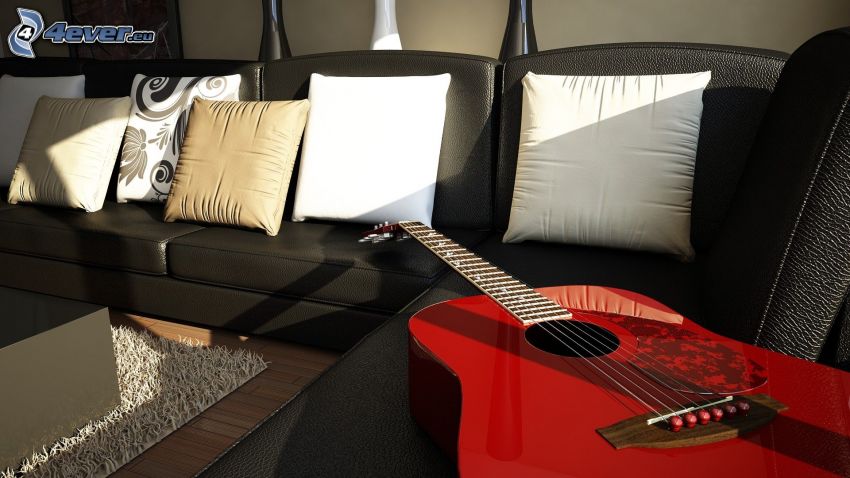gitara, sofa