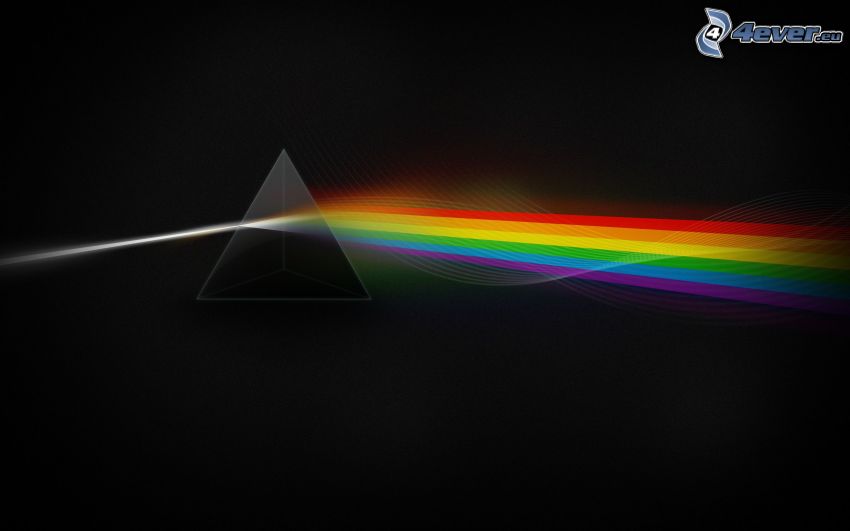 Pink Floyd, piramida, załamanie światła, kolorowe paski