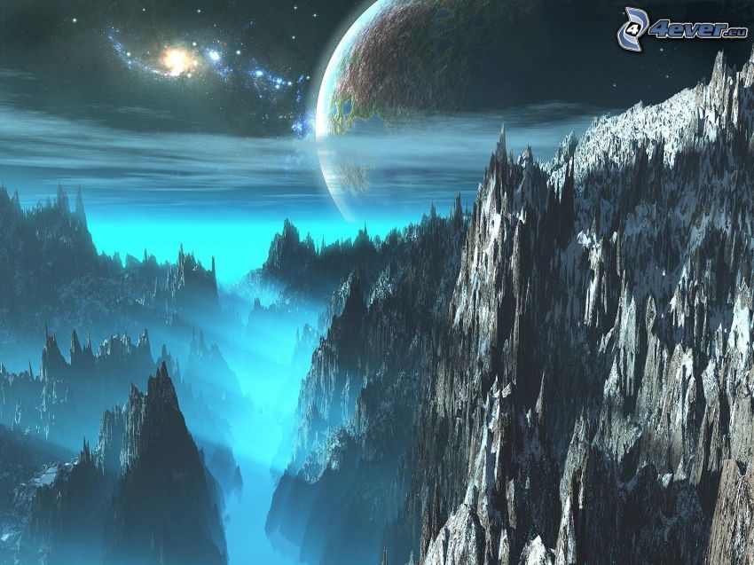 planeta sci-fi, wszechświat, skały