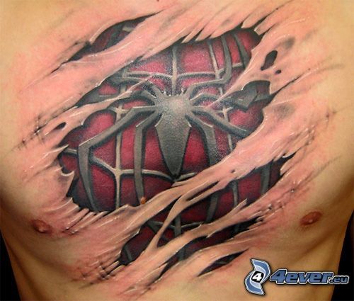 Spiderman, tatuaż, chłopak, sztuka