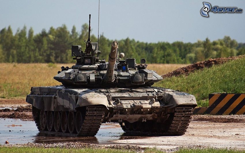 T-90, czołg, łąka, las