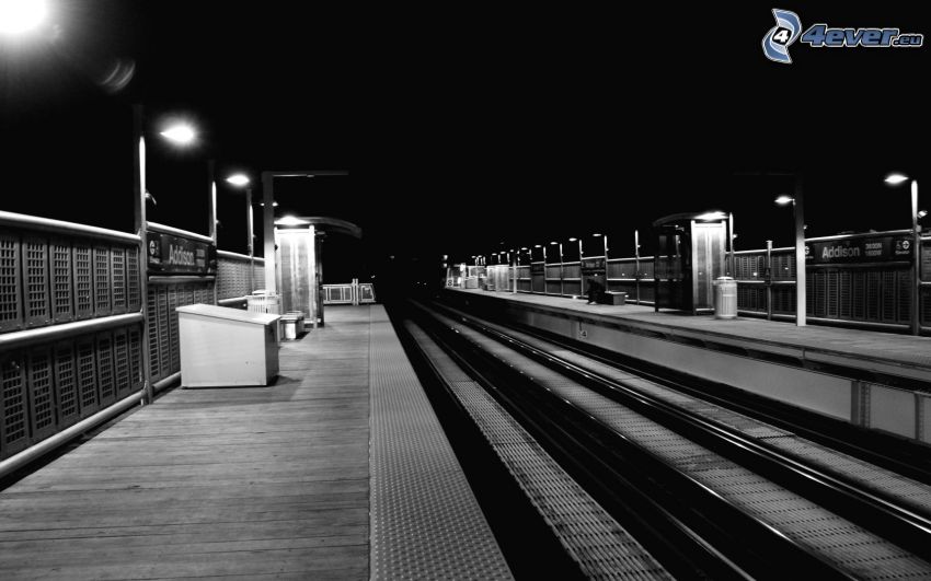 kolej żelazna, stacja kolejowa, noc