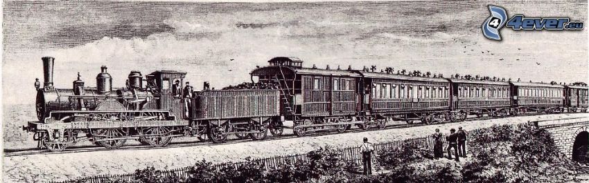 Orient Express, pociąg parowy, rysowane