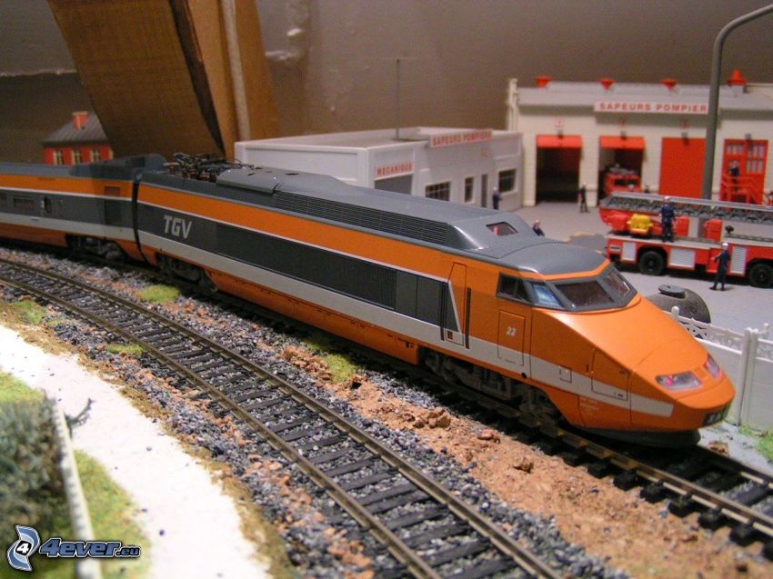 TGV, kolej żelazna, strażacy, model