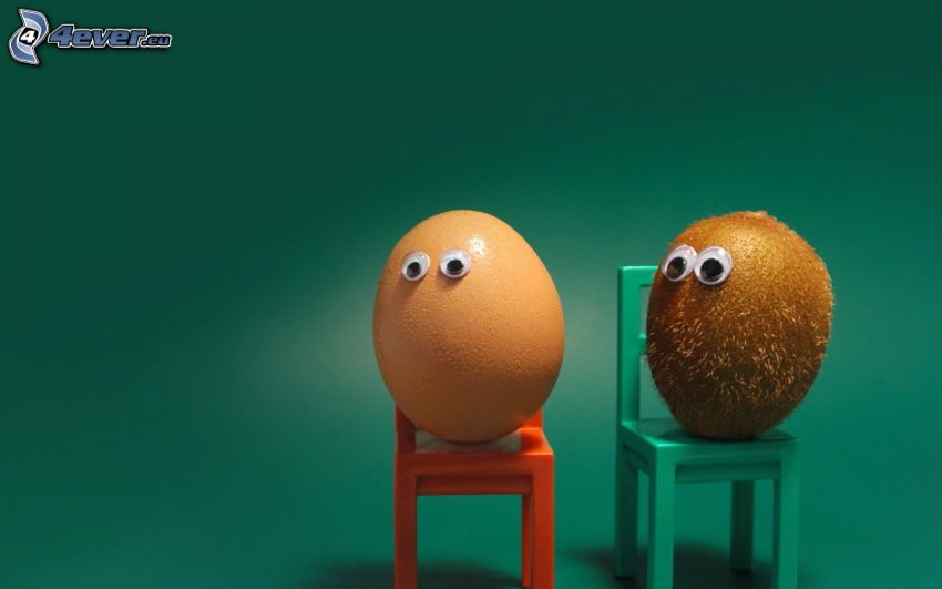 jajko, kiwi, oczy, krzesło