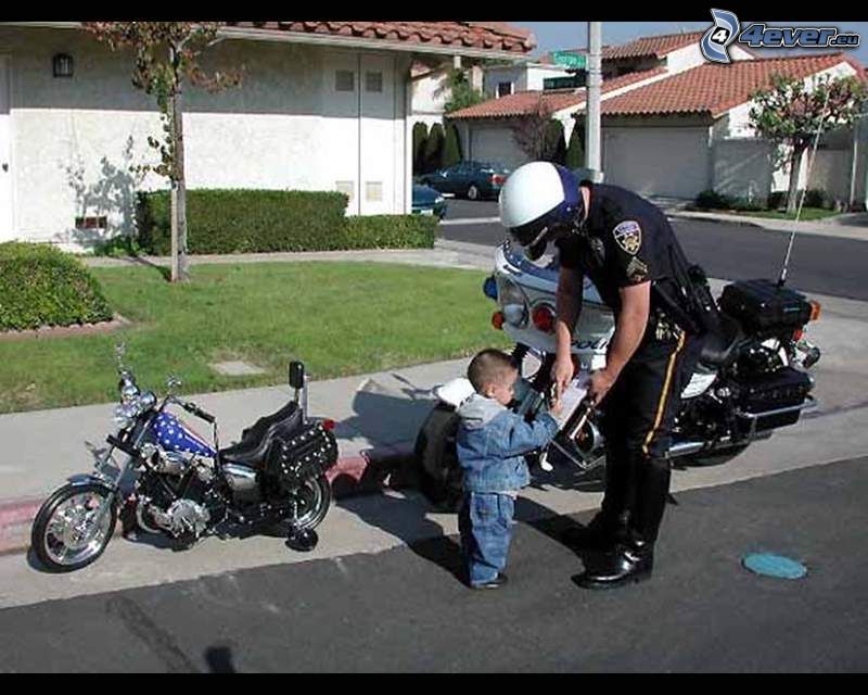 mandat, policjant, dziecko, motocykle