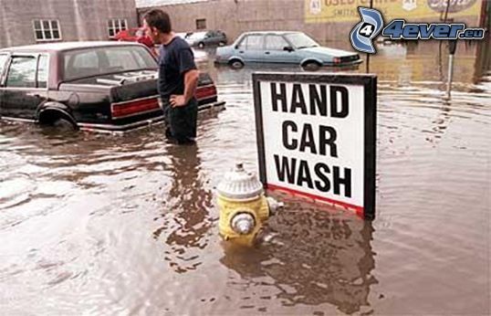 myjnia samochodowa, powódź