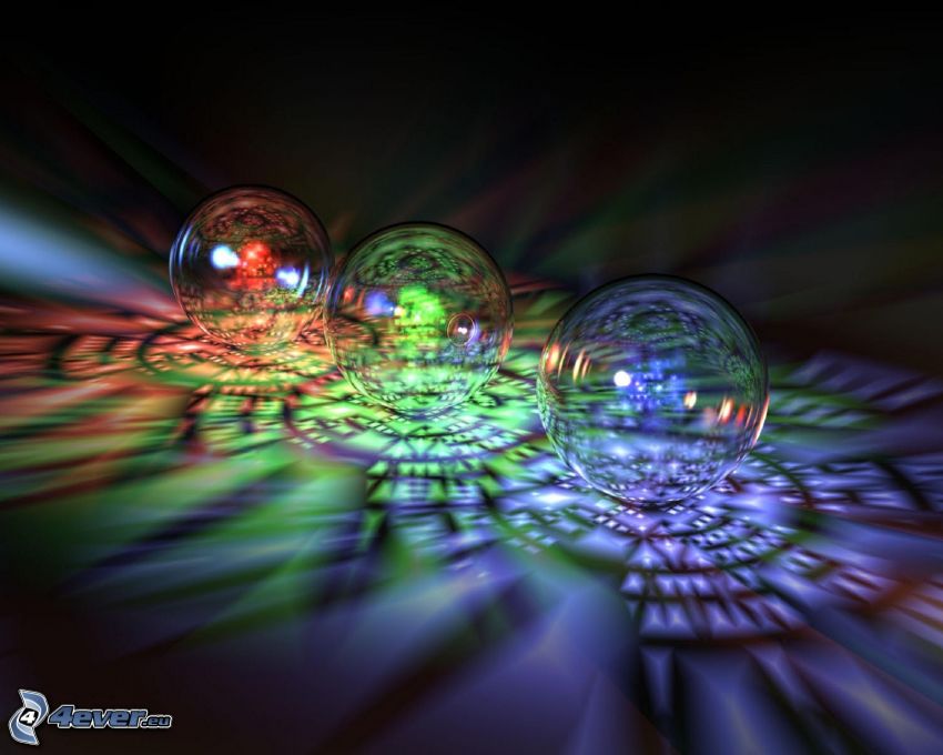 farebné bubliny, sklenené gule