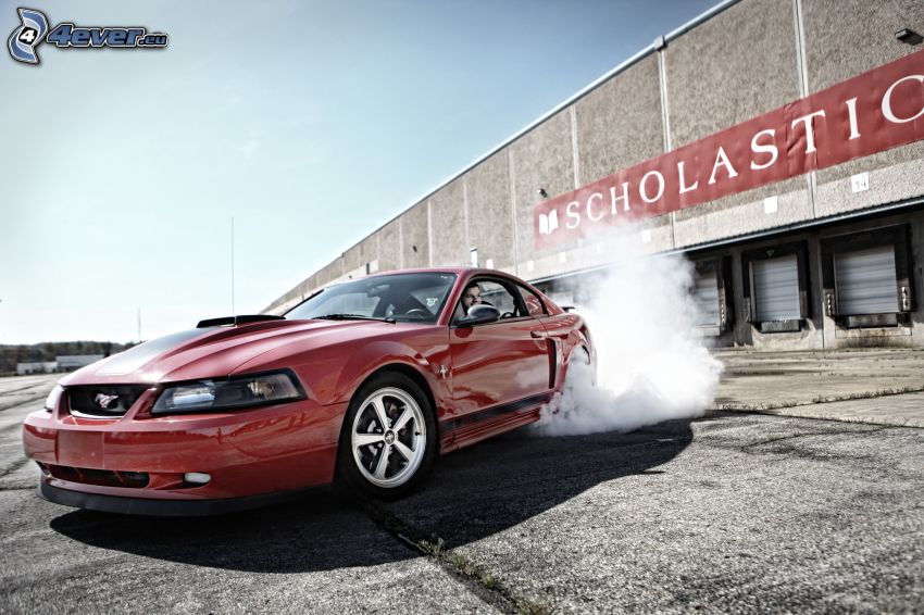 Ford Mustang, burnout, dym