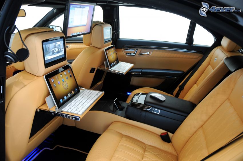 Mercedes Brabus, interiér, luxus, televízor, počítače