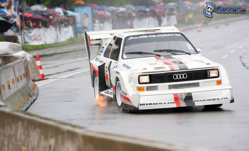Audi Quattro, pretekárske auto, pretekársky okruh, preteky