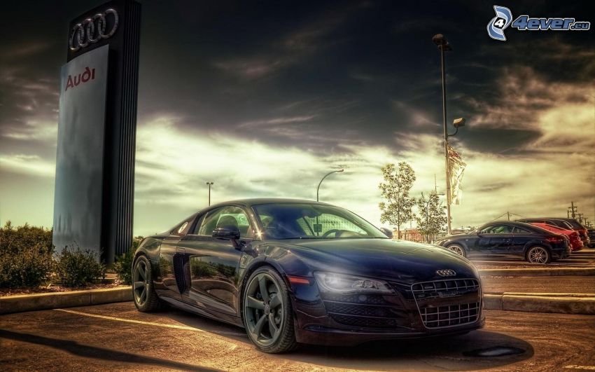 Audi R8, parkovisko, mraky, HDR