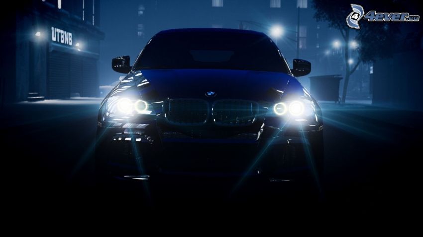 BMW, svetlá, noc