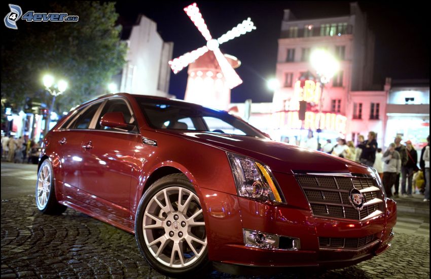Cadillac CTS, Moulin Rouge, Paríž, večer, osvetlenie