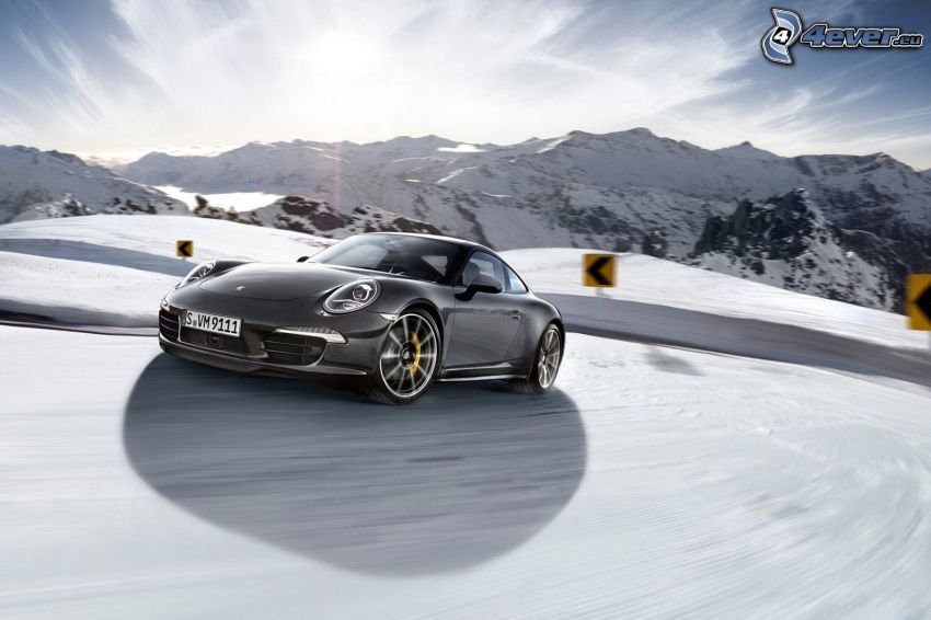Porsche 911, sneh, hory