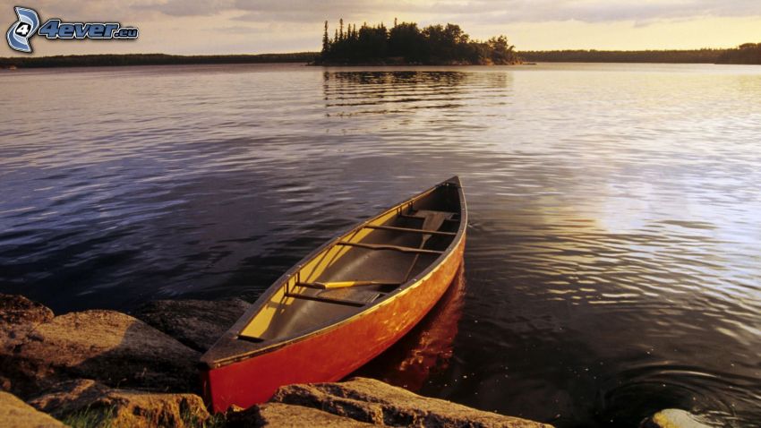 kanoe, rieka, ostrov