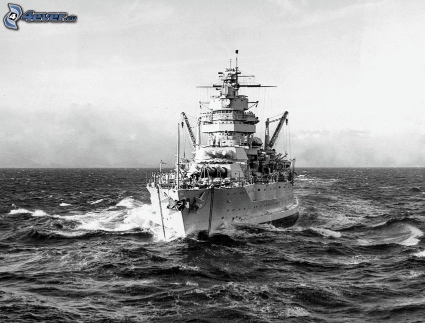 USS Idaho, šíre more, čiernobiela fotka