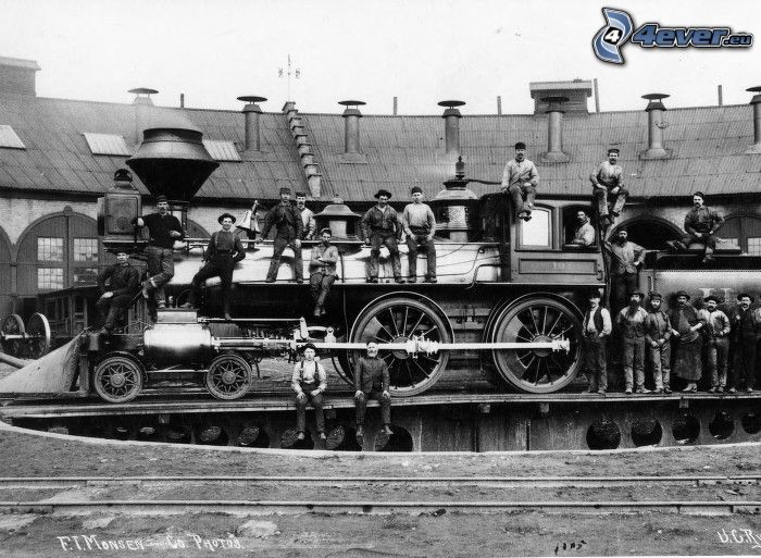 Jupiter, parná lokomotíva, Utah Central Railroad, Amerika, robotníci
